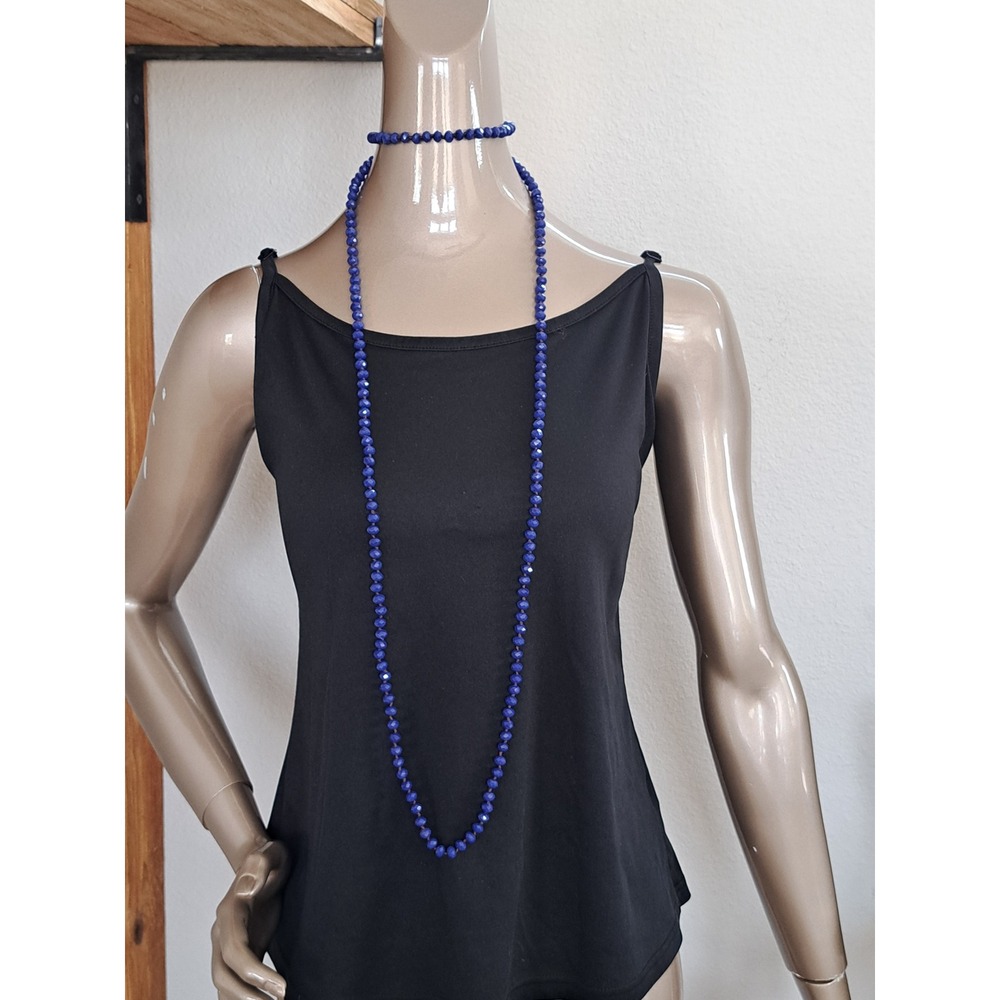 Royal Blue Faceted Crystal Bead Hand Knotted Long Strand  Necklace